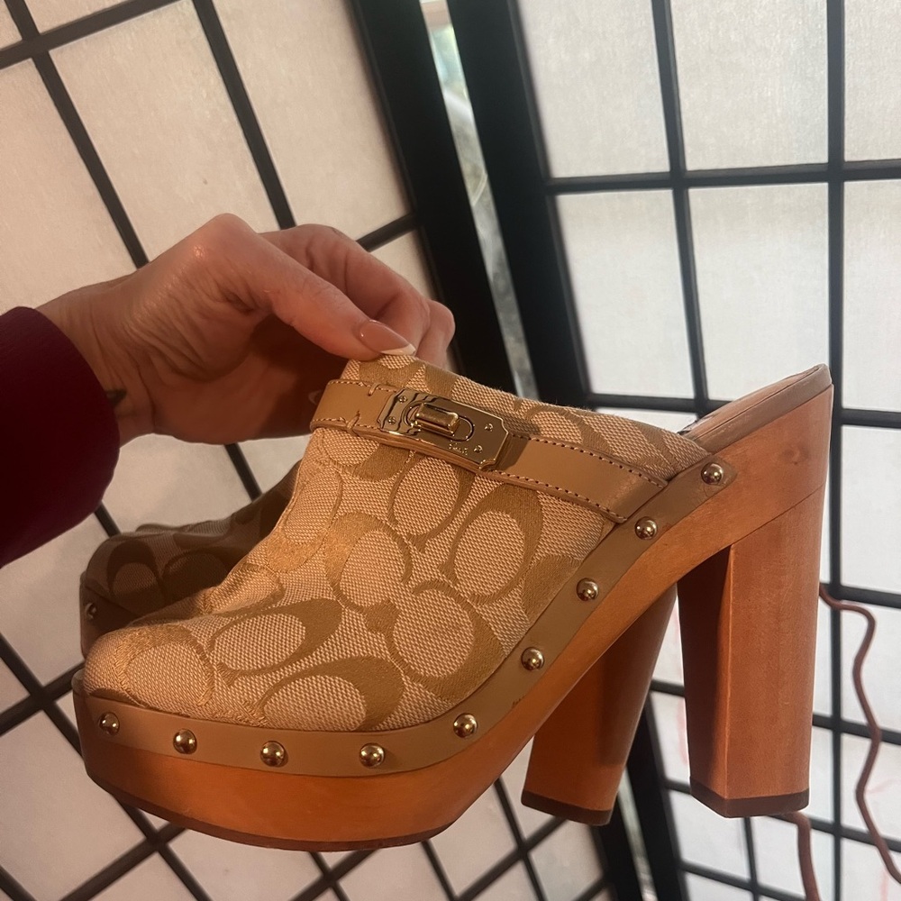 Coach Beige Patterned Mules - Picture 4 of 6
